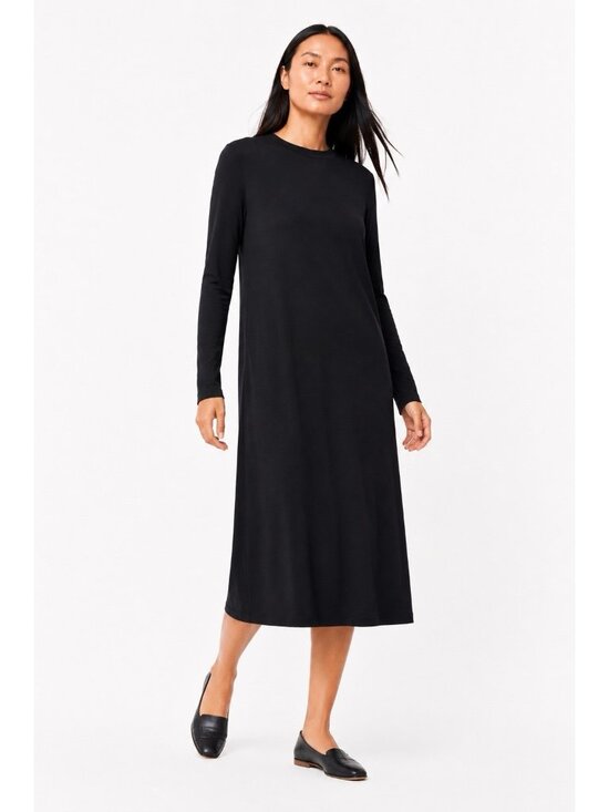 Eileen Fisher Dresses & Skirts - EILEEN FISHER MIDI DRESS long sleeve black LARGE minimalist knit coastal grandma